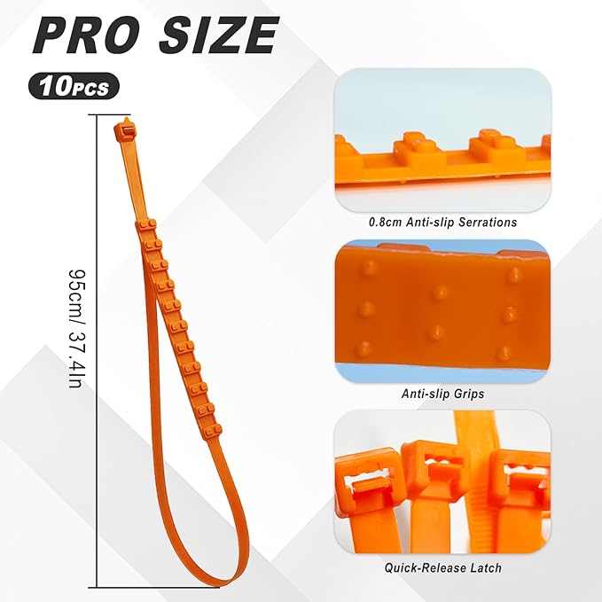 10PCS Anti-Slip Snow Tire Chains, Reusable Zip Tie Snow Chains for Car Tires, Easy Installation, Suitable for Driving in Rain