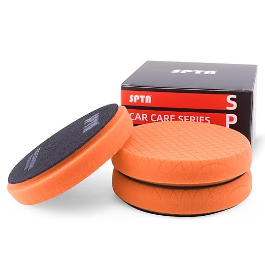 T40 Orange Medium-Cut Foam Polishing Pads, SPTA 3Pcs 6.5 Inch Face for 6 Inch 150mm Backing Plate Compound Buffing Sponge Pads for Car Buffer Polisher Compounding, Polishing and Waxing -X00224Y6O3