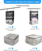 Grand Fusion Stow-N-Go Portable Hanging Travel Shelves, Packing Organizer for Luggage. Carry on Closet with Hanger for Clothe