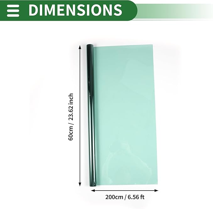 Motoforti Universal Car Window Tint Film Privacy Film 6.56 ft x 23.62 Inch Carbon 2PLY PET Green 1 Pc VLT 65% IRR 15% URV 47%