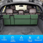Car Trunk Organizer with Lid, Large Waterproof Vehicle Backseat Hanging Storage Bag with 4 Pockets & Adjustable Straps, Colla