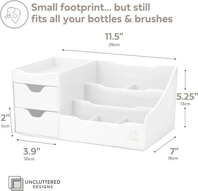 Uncluttered Designs Large Makeup Organizer for Vanity - Countertop Desk With Drawers for Cosmetic, Beauty, Hair, Nail, Perfum