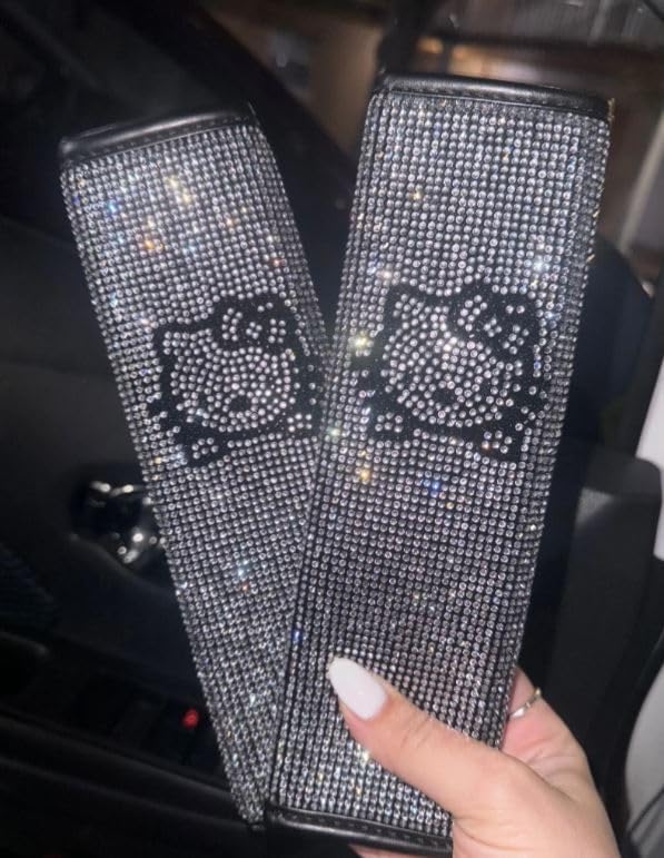 Fashion Car Ultra Bling Steering Wheel Cover with Sparkly Diamond Rhinestones, Gorgeous Accessory with Anti Slip Lining Extra Bling Especially Shiny Cat Exotic Universal (Seat Belts Silver)