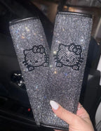 Fashion Car Ultra Bling Steering Wheel Cover with Sparkly Diamond Rhinestones, Gorgeous Accessory with Anti Slip Lining Extra Bling Especially Shiny Cat Exotic Universal (Seat Belts Silver)
