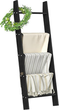 HONEST OUTFITTERS Blanket Ladders for The Living Room, 5-Tier Blanket Holder, Wall-Leaning Blanket Rack, Ladder Shelves, Wood