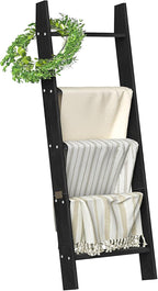 HONEST OUTFITTERS Blanket Ladders for The Living Room, 5-Tier Blanket Holder, Wall-Leaning Blanket Rack, Ladder Shelves, Wood