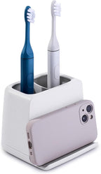 YouCopia The Ledge Toothbrush Holder, 2-Slot, Bathroom Vanity Counter Organizer with Cord Slots, Removable Base and Storage f