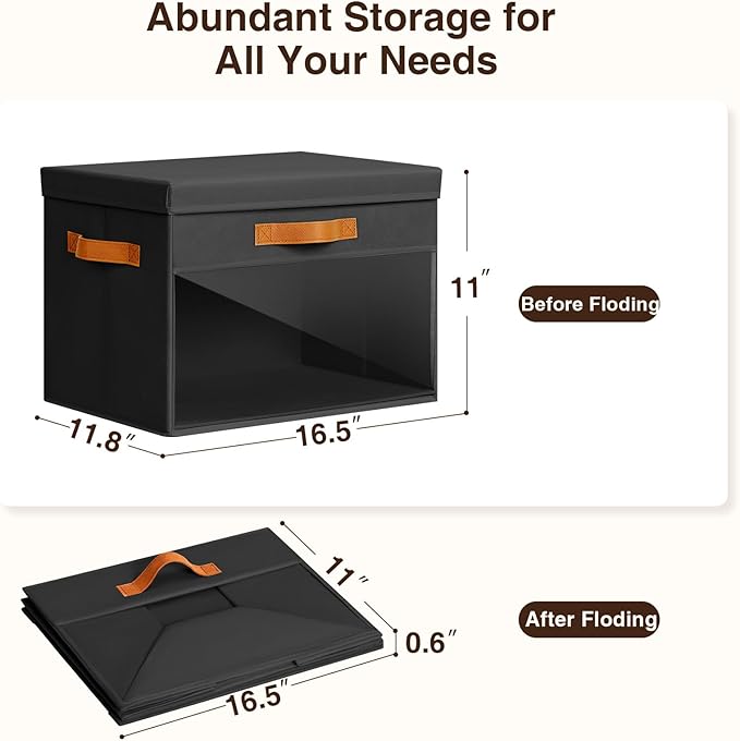 Homsorout Large Storage Bins with Lids - 6 Pack Foldable Decorative Organizers with Clear Windows & Handles, Cube Storage Org