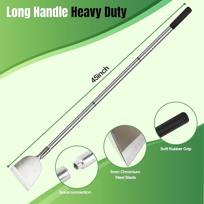 Snow Shovel for Driveway, Ice Scraper, Floor Scraper Long Handle, Garden Shovel Heavy Duty with Flat Head, Weed Scraper, Sod Cutter Remover Tool for Lawn Edger, Edging Shovels for Landscaping,