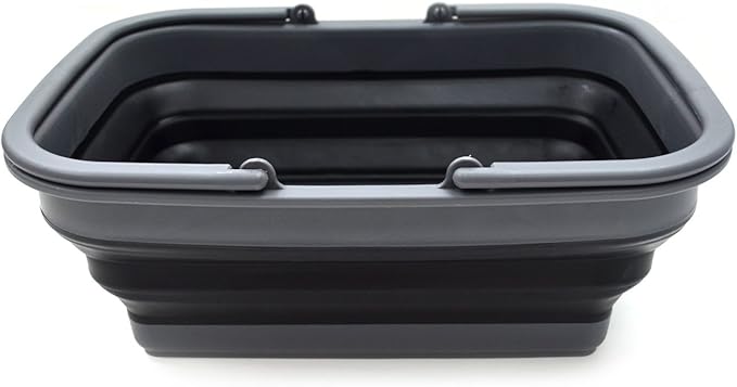 SAMMART SAMMART 9.2L (2.37Gallon) Collapsible Tub with Handle - Portable Outdoor Picnic Basket/Crater - Foldable Shopping Bag - Space Saving Storage Container (1, Black)