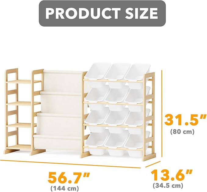 SpaceAid 3-in-1 Toy Storage Organizer with 4 Shelves and 12 Bins, Toy Organizers Storage 3-Tier Bookshelf, Kids Bin Shelf Box