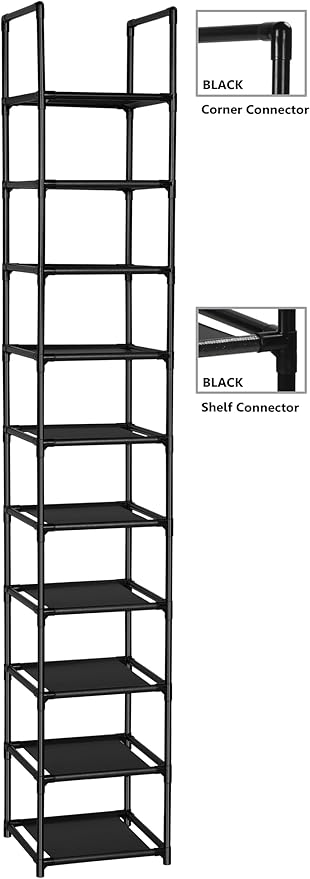 FIDUCIAL HOME 10 Tiers Shoe Rack Space Saving Vertical Single Pairs Sturdy Shoe Shelf Storage Organizer