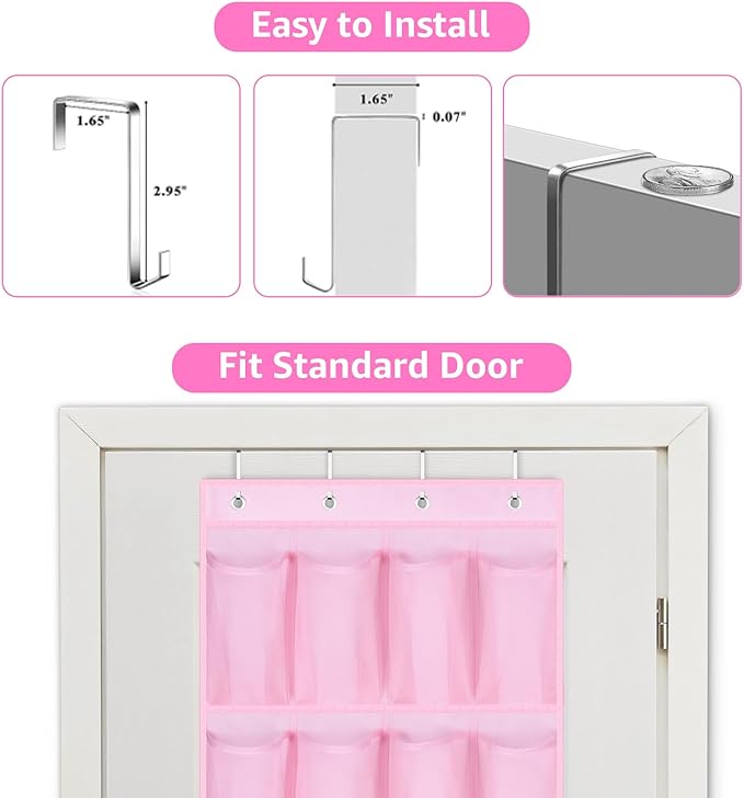 MISSLO Kids Over the Door Shoe Organizer Pink Hanging Shoe Rack Baby Toddler Hanging Shoe Organizer Cute Shoe Holder Girl Roo