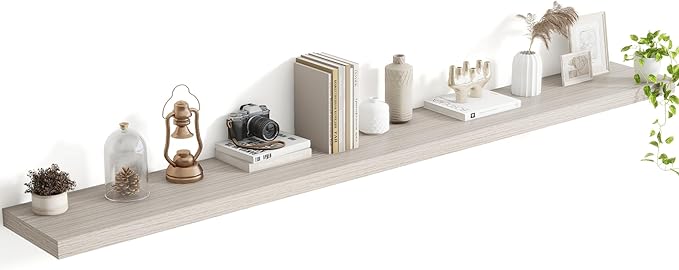 72 Inch Floating Shelves, 8 Inch Deep Floating Shelves for Wall, Hanging Shelf with Invisible Brackets, Deep Shelves for Bath