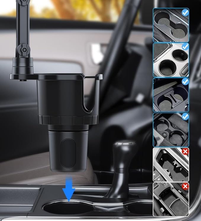Cup Holder Phone Tablet Mount, 2 in 1 Car Cup Holder with Expander Adjustable Long Arm for Car,360°Rotation Phone Tablet Mount Compatible for iPad, All Smartphones and Most Bottles