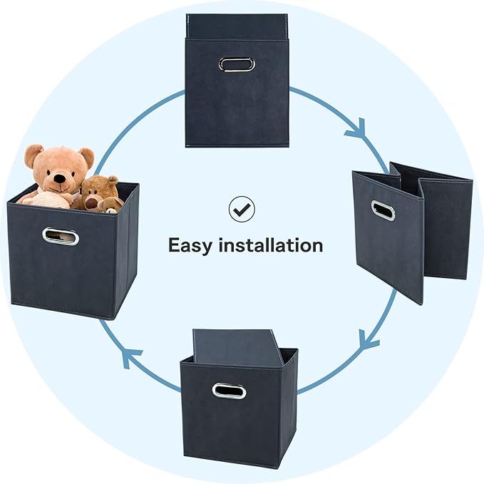 Black Fabric Cubby Storage Bins,13x13x13 Inches ,Cube Organizer Bin Foldable Storage Boxes with Dual Handles Fabric Organizer
