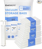 12 Pack Vacuum Storage Bags with Hand Pump, (3 Small, 3 Medium, 3 Large, 3 Jumbo) Vacuum Seal Bags for Clothing, Space Saver 
