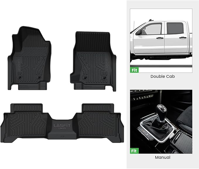 LASFIT Floor Mats for Toyota Tacoma 2024-2026 Double Cab Gas (Only Fit Manual Tran) All Weather TPE Floor Liners for Custom Fit Tacoma Front&Rear 2 Row Mats (Not Fit Xtra Cab or Hybrid or Auto Trans)