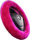 Fluffy Fur Wool Sheepskin Car Steering Wheel Cover for Woman Universal Auto Fuzzy Steering Wheel 14 1/2 inch-15 1/2inch Prote