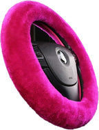 Fluffy Fur Wool Sheepskin Car Steering Wheel Cover for Woman Universal Auto Fuzzy Steering Wheel 14 1/2 inch-15 1/2inch Prote