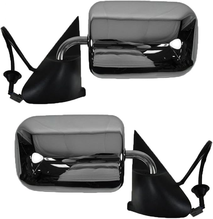 TRQ 2 Piece Driver and Passenger Side Mirror Assembly Set Manual Folding Electric Adjustment Heated No Memory Chrome Compatib