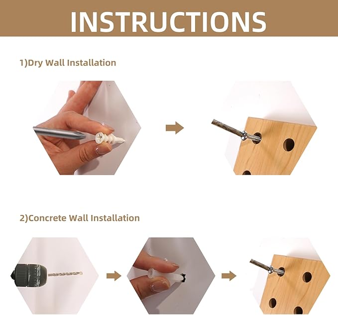 Brown & Beige Wood Pegboard Modular Display Wooden Pegboard Combination Wall Organizer Storage Wall Hooks Shelf for Home, Off