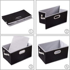 PRANDOM Larger Collapsible Storage Bins for Closet [3-pack] Decorative Linen Fabric Storage Baskets Cubes with Leather/Metal 
