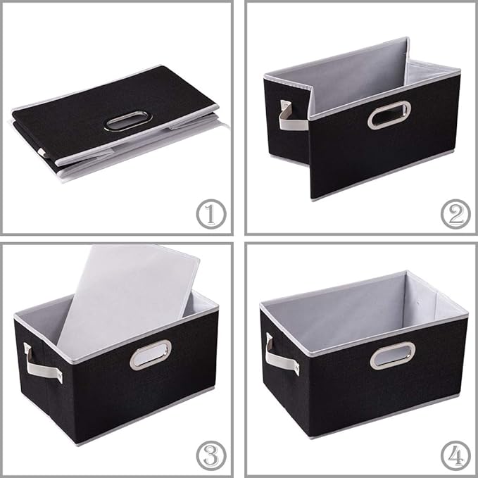 PRANDOM Fodable Storage Bins for Closet [3-pack] Decorative Fabric Storage Baskets Cubes with Leather/Metal Handles for Shelv