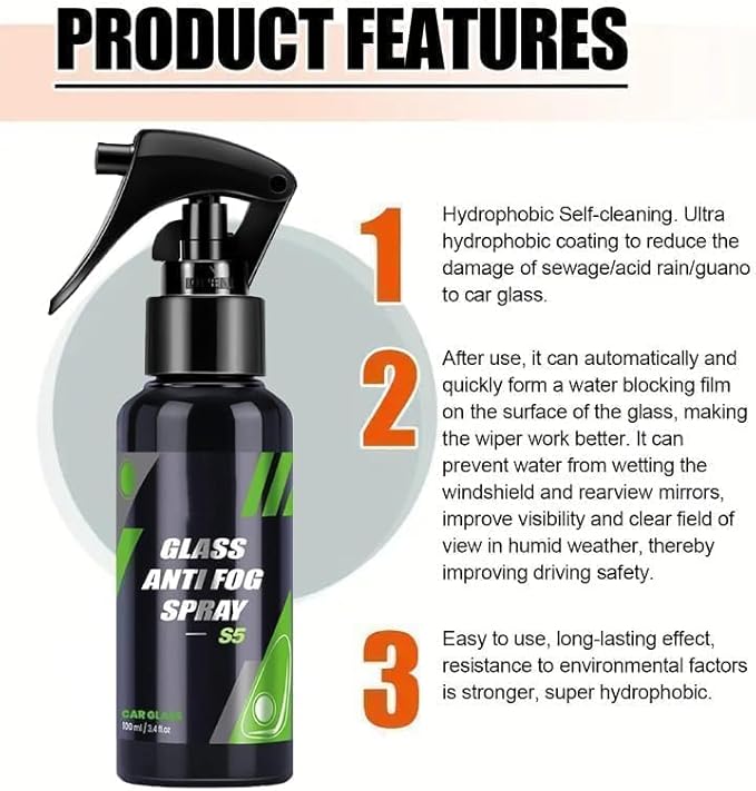 Luvio Car Glass Oil Film Remover with Cleaning Brush and Anti Fog Spray, Hydrophobic Rain Repellent for Windshield, Long Last