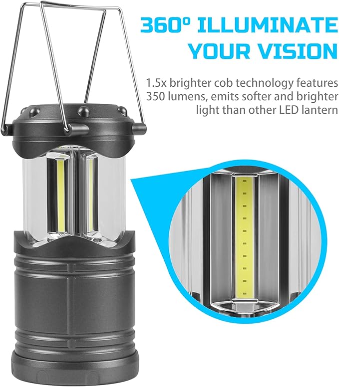 Lichamp LED Camping Lantern, 4 Pack Battery Powered Flashlight for Power Outages, Portable Collapsible Hanging Light Essentia