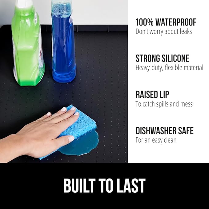 GORILLA GRIP Waterproof Silicone Under Sink Mat with Raised Lip for Kitchen and Bathroom, Cabinet Shelf Liner Stay in Place M