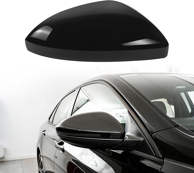 Passenger Side Mirror Cap Compatible with Volkswagen Jetta 2019-2025, Right Side Door Rearview Mirror Cover Fit for Jetta US Version Without Turn Signals, 17A857538AGRU - Glossy Black