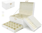 Jewelry Organizer Box, Jewelry Box Organizers for Women Girls, Jewellery Display Holder, 3 Layers Large Leather Jewels Storag