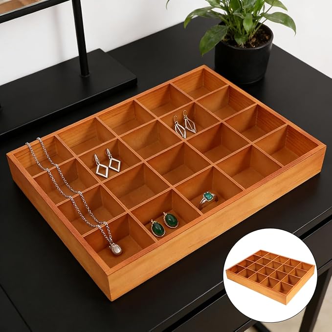 PRETYZOOM Wooden Sorting Tray Closet Drawer Divider Organizer with 20 Compartments Suitable for Socks Briefs Keys Stationery 