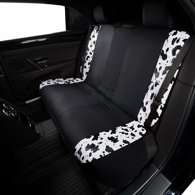 Flying Banner car seat Covers Protects Water Proof Faux Leather Carbon Fiber Fronts Rear Bench Covers (Cow Black, Full Set - 