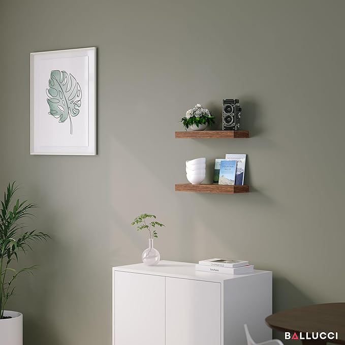 Ballucci Floating Shelves, 16" Wood Wall Shelf Set of 2, with Invisible Brackets for Bathroom, Living Room, Bedroom, Kitchen,