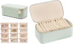 VLANDO Travel Jewelry Box Organizer – Portable PU Leather Jewelry Case with 6/8/12 Zippered Pouches, Compact Storage for Earr