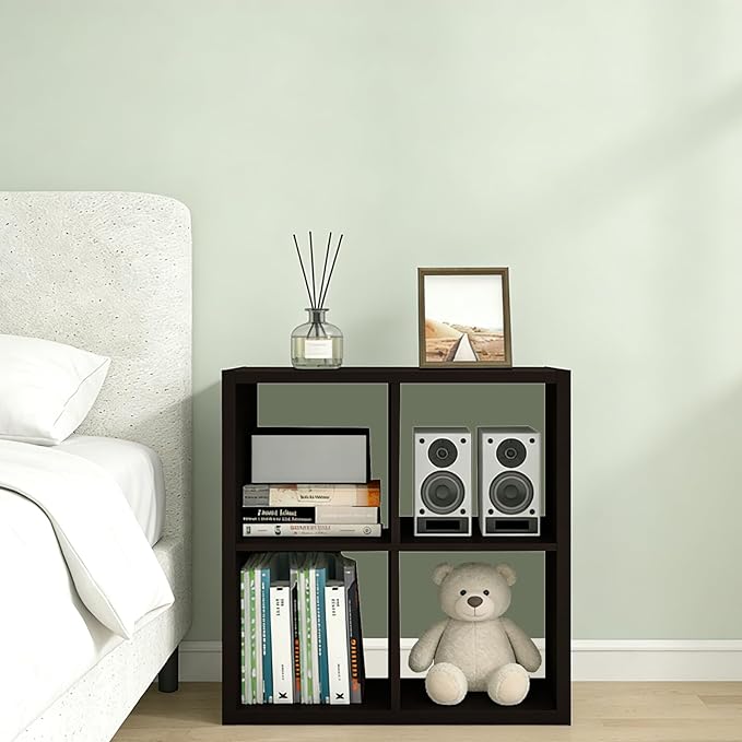 CTESNE【2026 Wooden Thick Frame 4 Cube Storage Organizer Shelf with Anti-Tipping Kits + Reversible Open Back Bookcase, Horizon