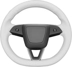 MEWANT Hand Stitched White Leather Steering Wheel Cover for Tesla Model 3 Highland 2023 2024 2025
