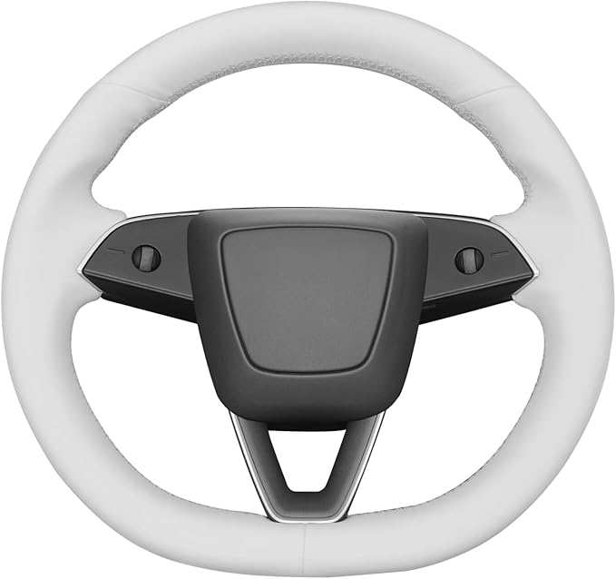 MEWANT Hand Stitched White Leather Steering Wheel Cover for Tesla Model 3 Highland 2023 2024 2025