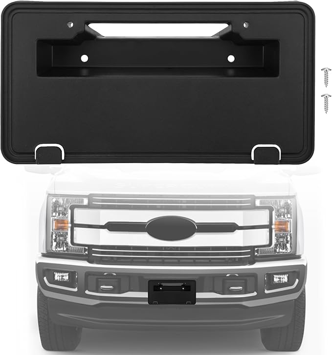 Front Bumper License Plate Frame Bracket Compatible with 2017-2019 Ford F250 F350 Super Duty, Black License Frame Holder Moun