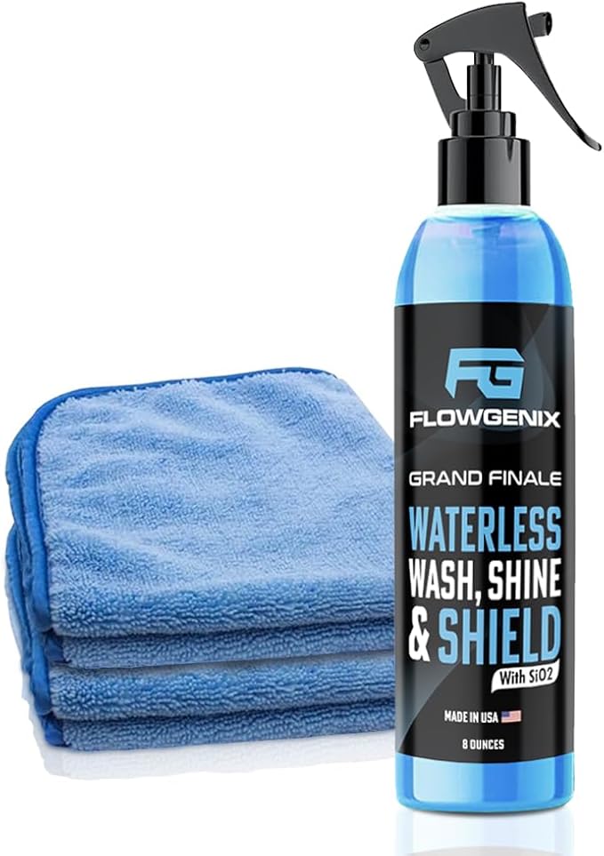 Flowgenix™ Waterless Car Wash Spray - Grand Finale - Motorcycle Cleaner & Car Wax Polish (8 oz) - Ceramic Coating - Incl. 2 M