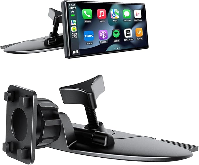 Jansite CD Slot Mount for Carplay Screen 360° Rotation Tool-Free Installation, 4-Button Lock Sturdy CD Slot CarPlay Mount Compatible with 7-10.26 Inch Apple Carplay & Android Auto Screen