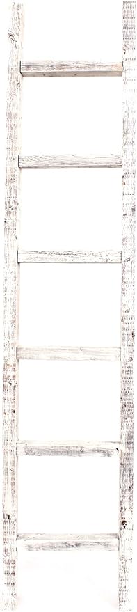BARNWOODUSA Rustic Decorative Ladder - 100% Upcycled Wood (72" x 12" x 1.5", White Wash)