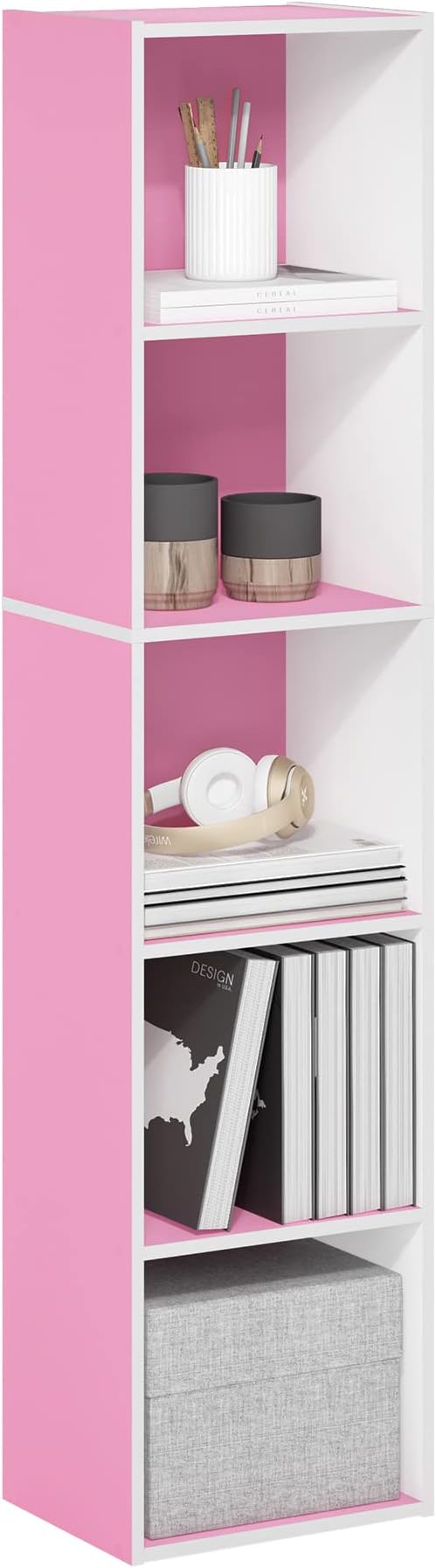 Furinno PASIR Book Shelf, 5-Tier Modern Bookshelf, Open Shelves Bookcase 9 x 12 x 52, Easy Assembly, for Living Room, Bedroom