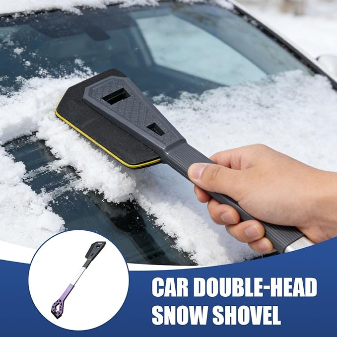 3 in 1 Snow Brush and Ice Scrapers for Car Windshield, 28" No-Scratch Automotive Window Cleaning Scraper with Ergonomic Grip, Detachable Winter Snow Removal Tool for Most Sedans(Purple)