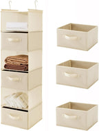 MAX Houser 6 Tier Shelf Hanging Closet Organizer, Closet Hanging Shelf with 2 Sturdy Hooks for Storage, Foldable (Beige-D3)