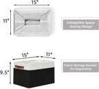 HNZIGE Large Storage Baskets (3 Pack) - Fabric Bins with Leather Handles, Foldable for Organizing Clothes, Toys (Black & Whit