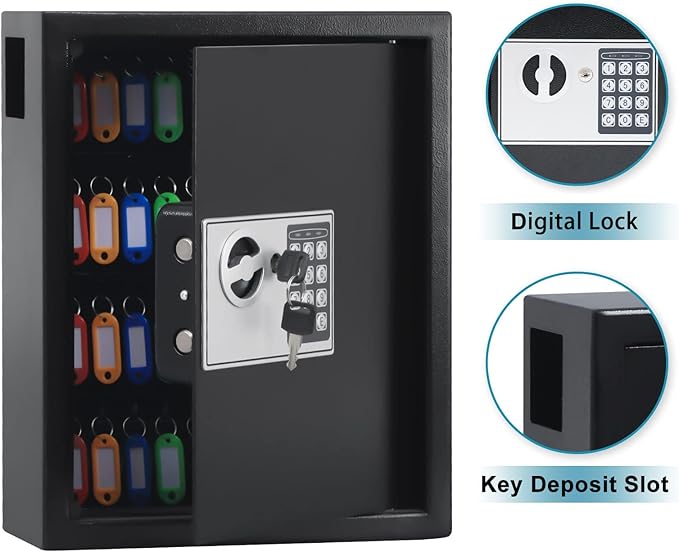 KYODOLED Electronic 40 Keys Cabinet Wall Mount, Digital Key Safe Lock Box, Large Security Lockbox for House Key, Heavy Duty C