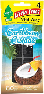LITTLE TREES Car Air Freshener Vent Wrap Provides Long-Lasting Scent, Invisibly Fresh. Caribbean Colada, 16 count, 4-Packs